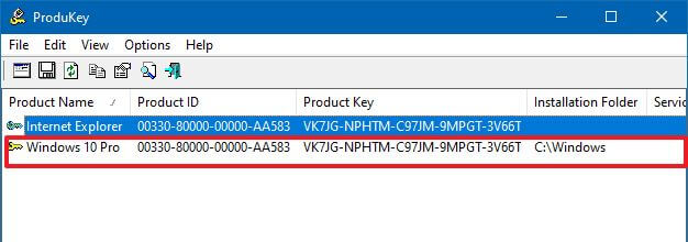 ProduKey trouver la clé Windows 10