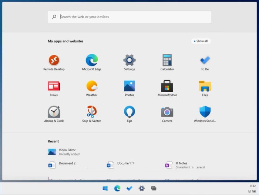 Menu Démarrer de Windows 10X