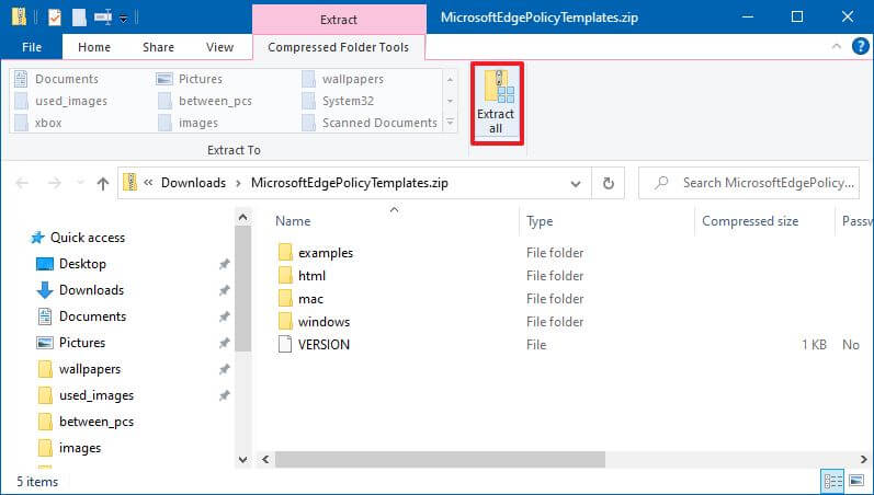 Modèles de stratégie d’extraction Microsoft Edge 