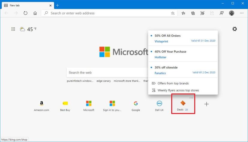 Offres de nouveaux onglets Microsoft Edge