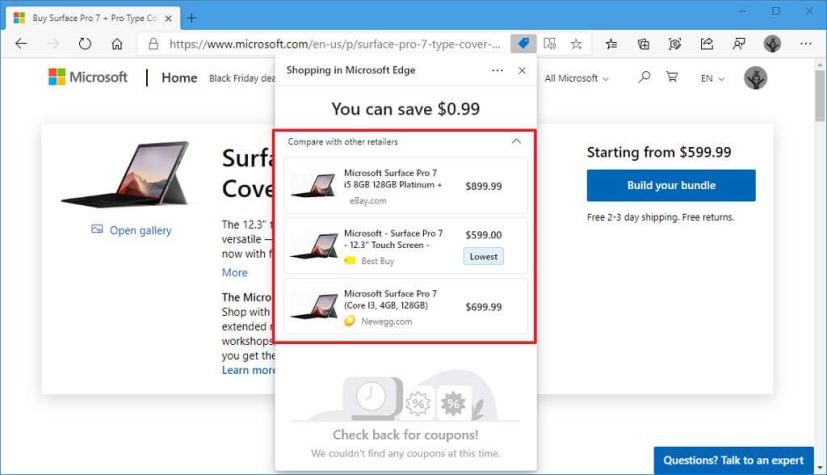 Comparaison des prix de Microsoft Edge