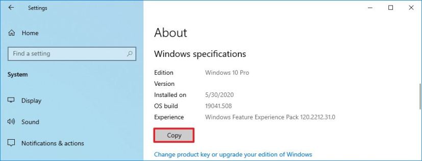 Copier les informations de Windows 10 dans le presse-papiers