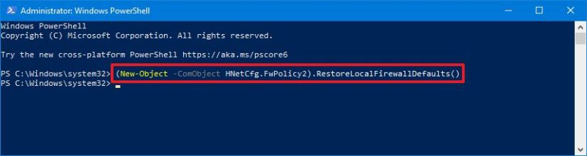 Commande de réinitialisation du pare-feu PowerShell