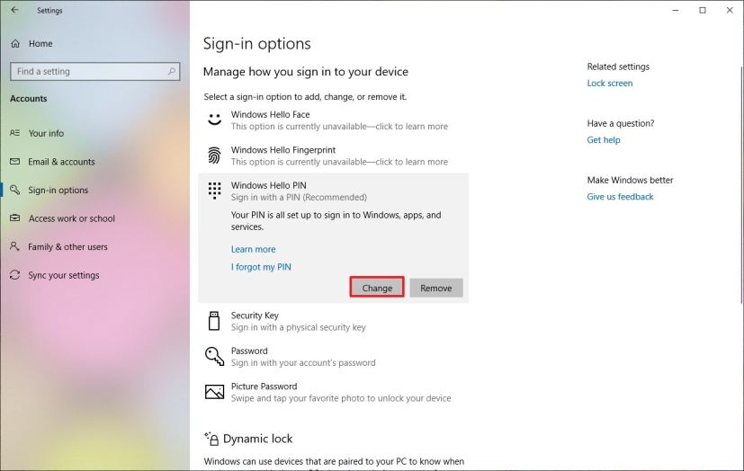 Changer le code PIN Windows Hello sur Windows 10