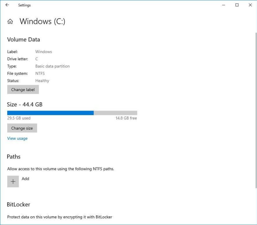 Paramètres de partition du disque dur sous Windows 10