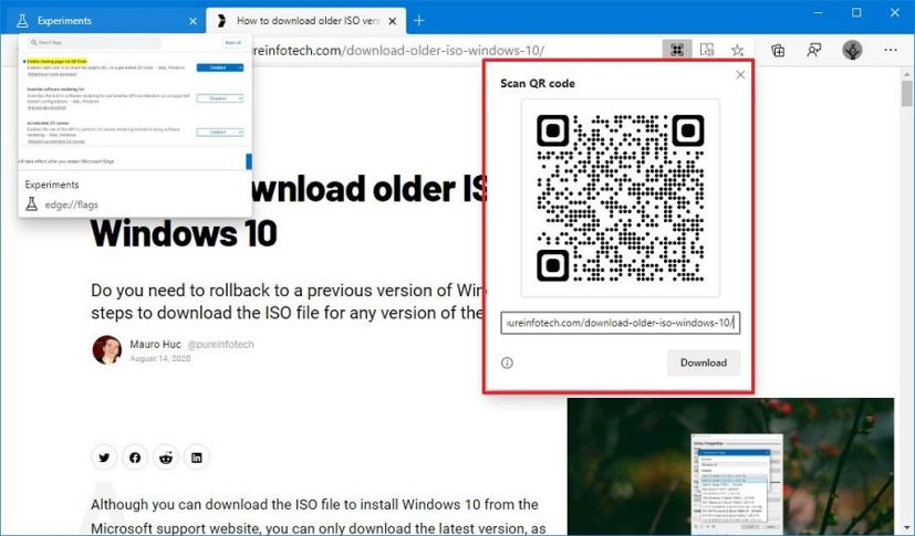 Code QR de la page Web Microsoft Edge