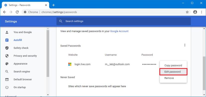 Chrome modifier le mot de passe enregistré