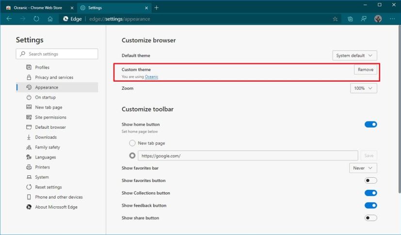 Microsoft Edge supprime le thème personnalisé