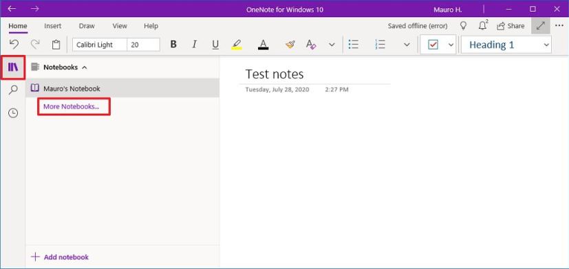 Option OneNote plus de blocs-notes