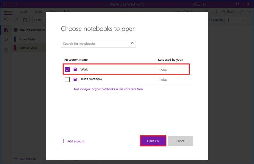 Blocs-notes ouverts OneNote