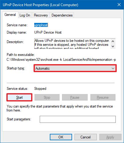 Démarrer le service sur Windows 10