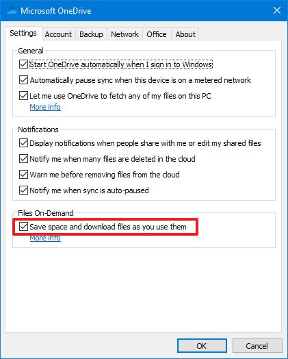 Activer les fichiers OneDrive à la demande