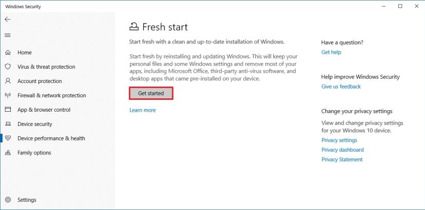 Commencez avec Fresh Start sur Windows 10