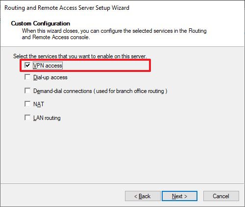 Option d'accès VPN Windows Server 2019