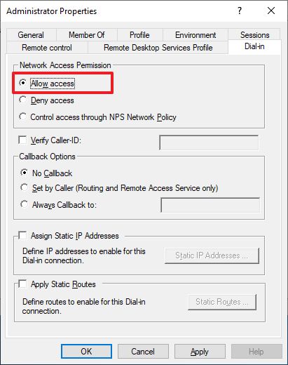 Windows Server 2019 active l'accès VPN des utilisateurs