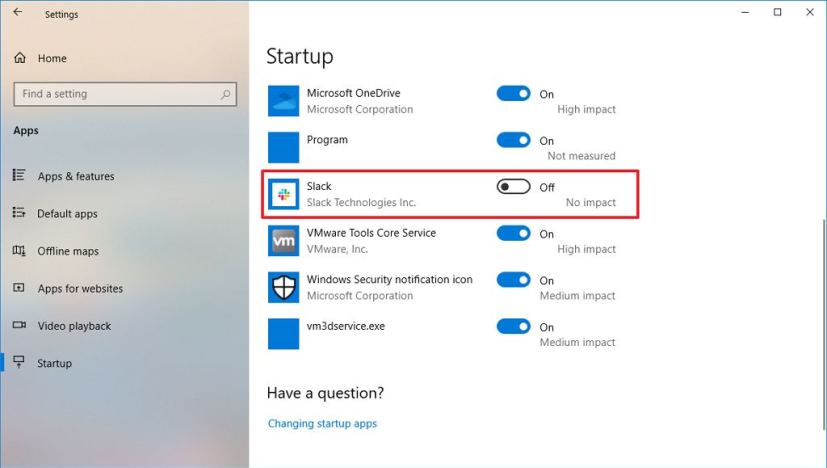 Le démarrage de Windows 10 désactive Slack