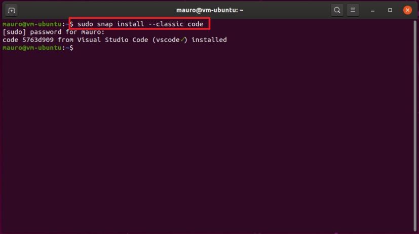 Installer Visual Studio Code avec Snap