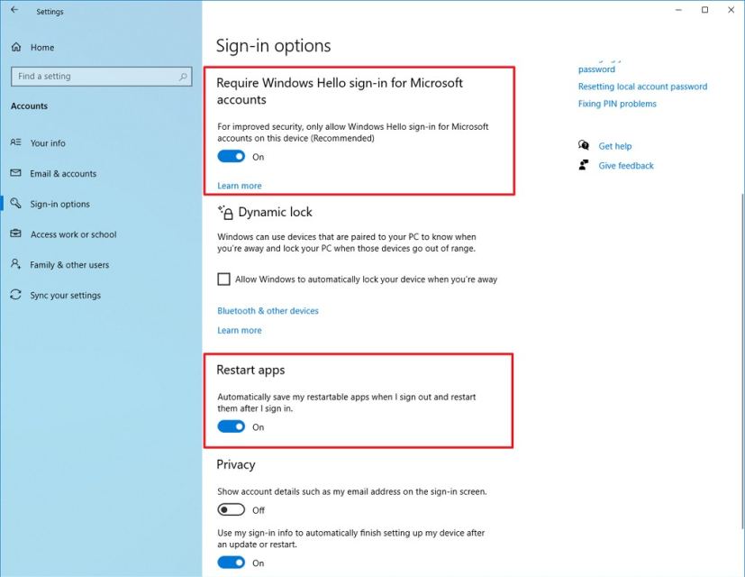 Exiger la connexion à Windows Hello pour l’option des comptes Microsoft