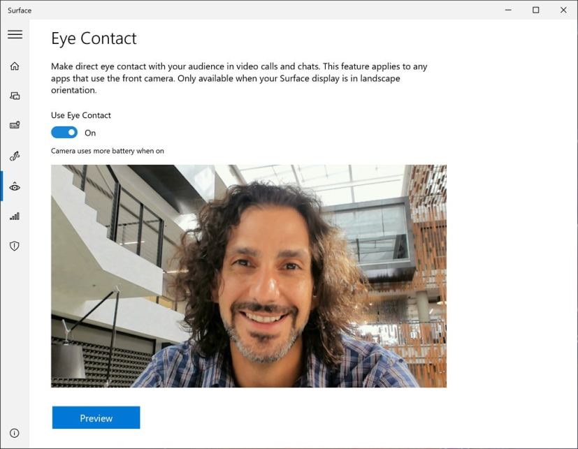 Fonctionnalité Surface de contact avec les yeux (source : Microsoft)