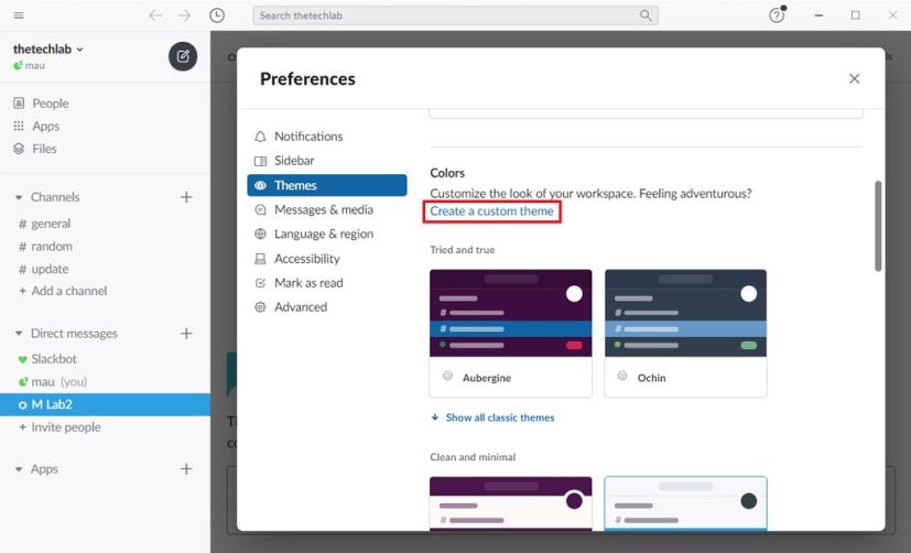 Slack crée une option de thème personnalisé