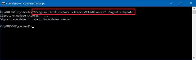 Définition de mise à jour de Microsoft Defender avec invite de commande