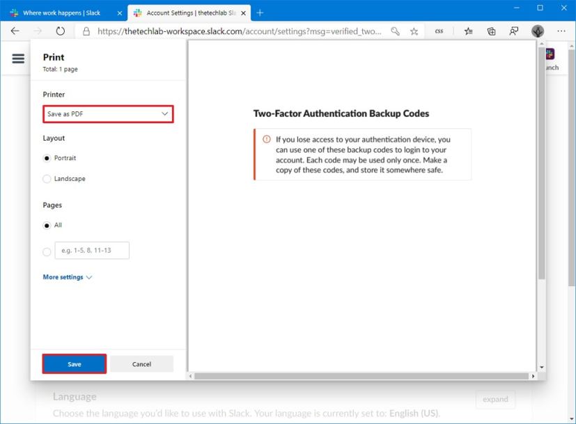 Option d'impression Microsoft Edge au format PDF