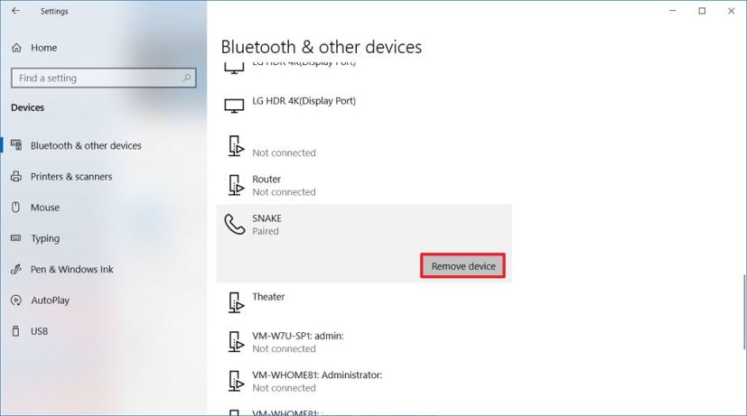 Supprimer le téléphone Bluetooth sous Windows 10