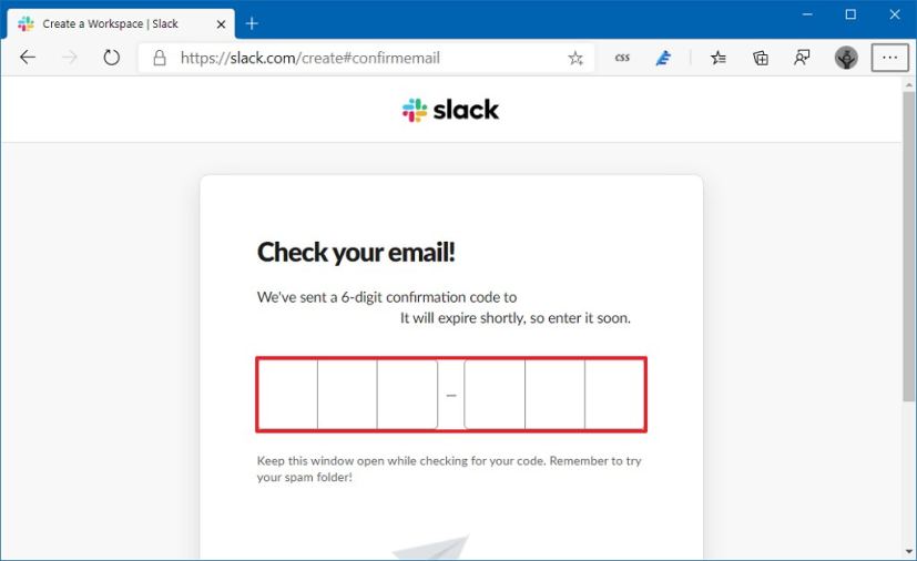 Code de confirmation Slack