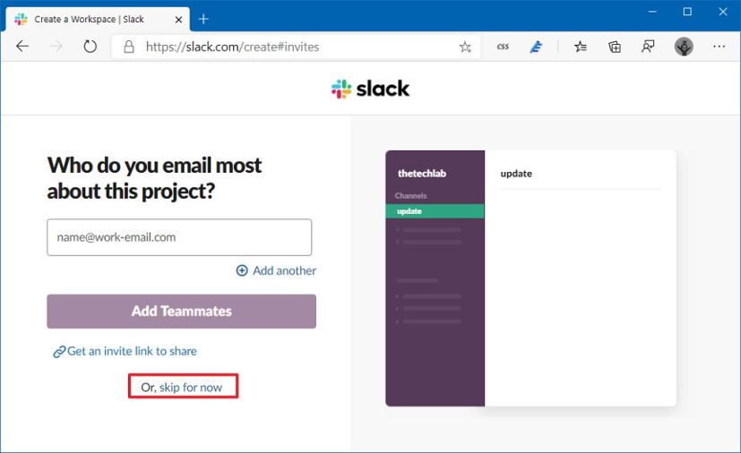 Option d'invitation de personnes dans la configuration de Slack