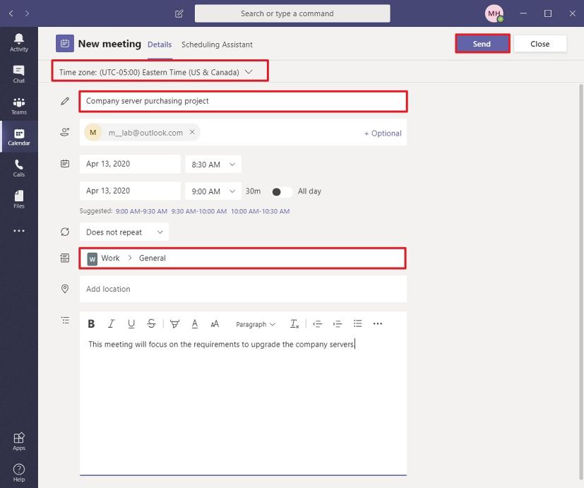 Détails des réunions Microsoft Teams