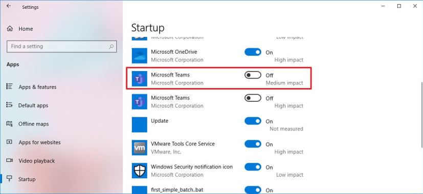 Les paramètres de démarrage désactivent Teams