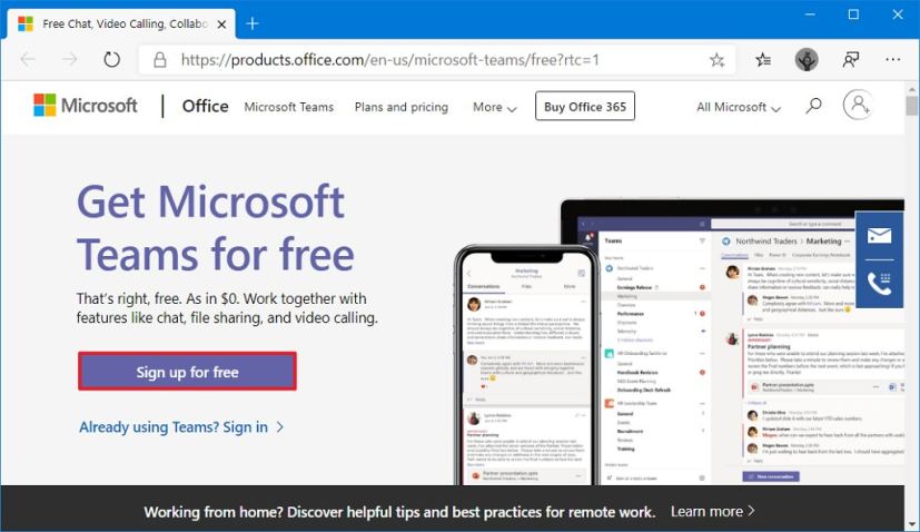 Inscription en ligne de Microsoft Teams