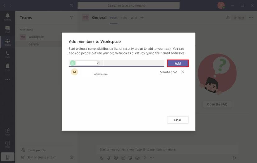 Microsoft Teams ajoute un membre à l'option de canal