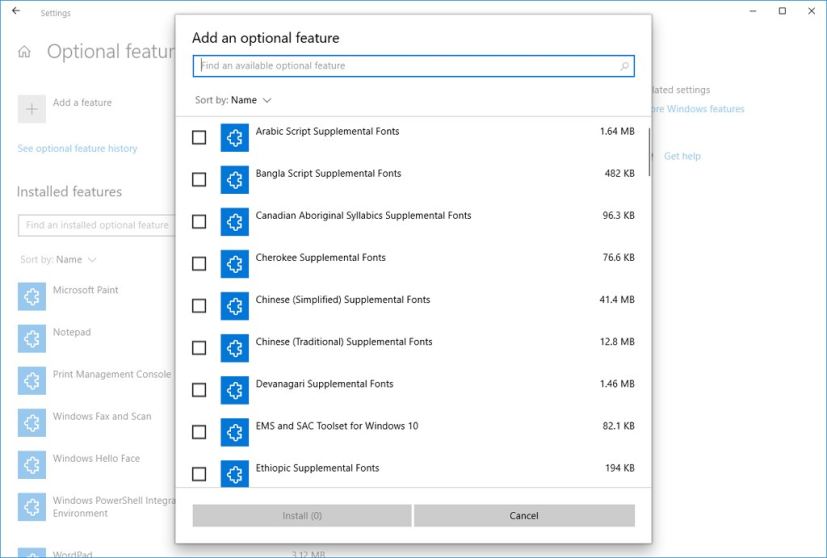 Paramètres des fonctionnalités facultatives sur la mise à jour de Windows 10 de mai 2020