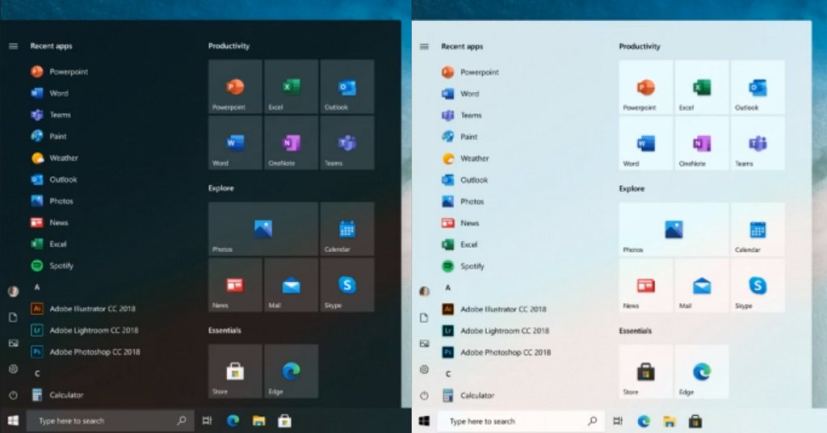 Menu Démarrer de Windows 10 sans Live Tiles (source : Microsoft)