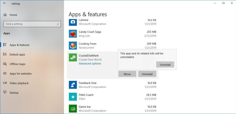 Désinstaller les paramètres des applications Windows 10