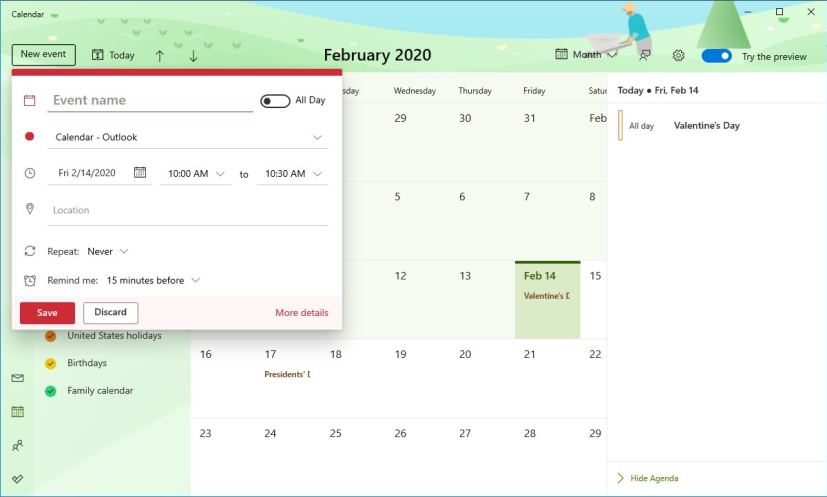 Calendrier ajouter une nouvelle interface d'événements