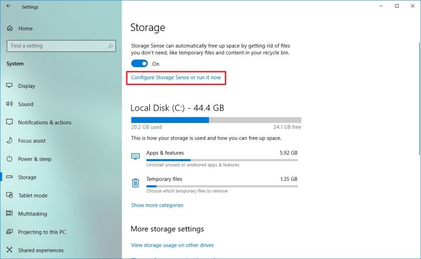 Configurer l'option de détection du stockage