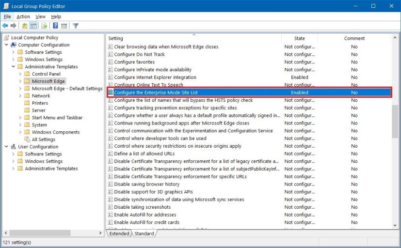 Mode IE de la stratégie de groupe Microsoft Edge