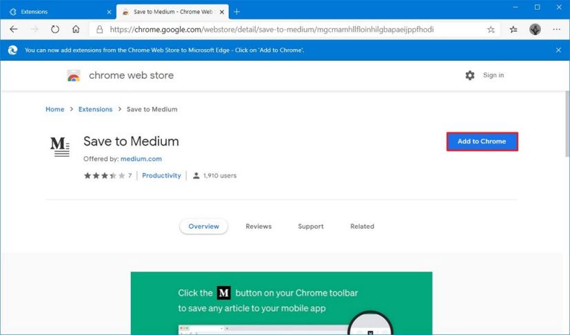 Microsoft Edge Chromium installe l'extension Chrome