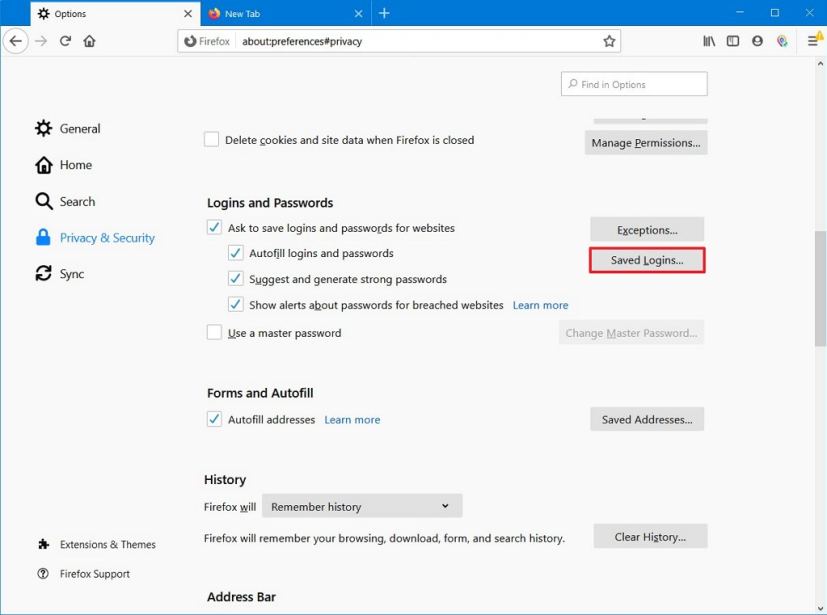 Confidentialité et sécurité de Firefox avec le bouton Connexions enregistrées