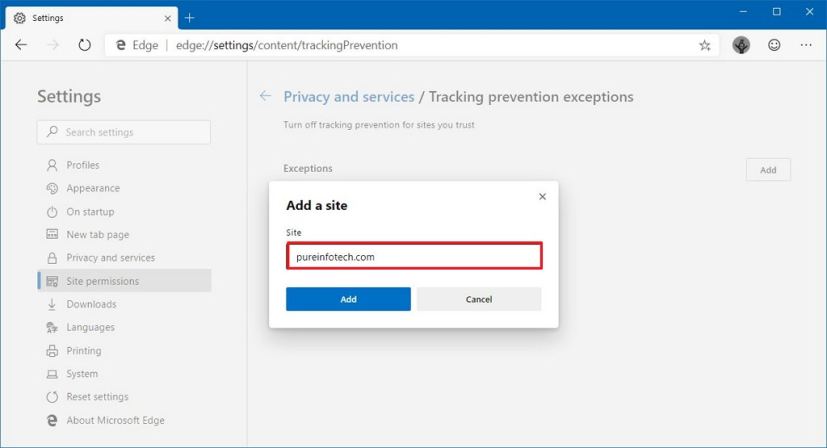 Autoriser le suivi d'un site Web spécifique sur Microsoft Edge