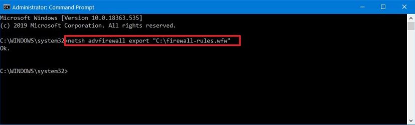 Exporter les règles de pare-feu à l'aide de la commande netsh