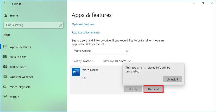 Désinstaller l'application Office PWA de Windows 10