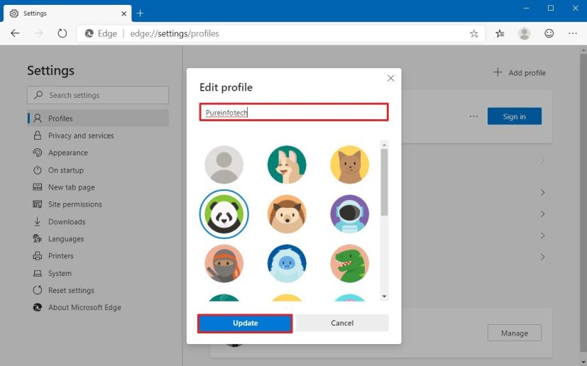 Modifier le nom et l'image du profil sur Microsoft Edge