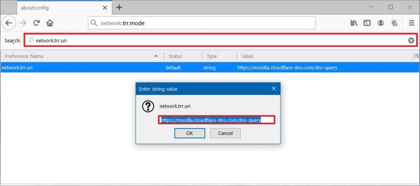 Paramètre network.trr.uri sur Firefox