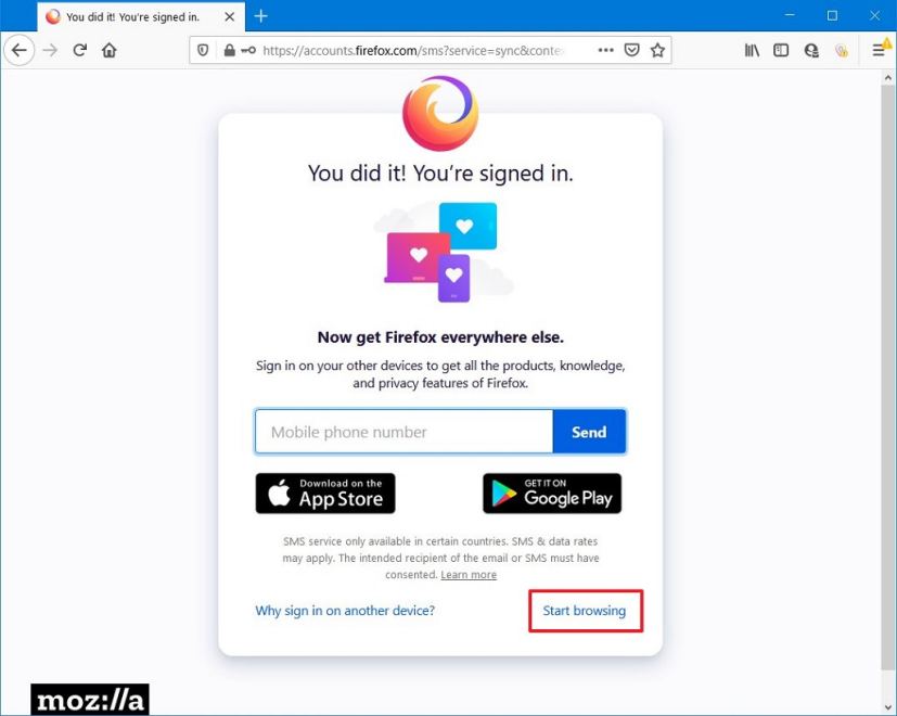 Compte Firefox terminé