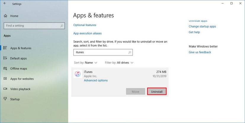 Désinstaller Apple iTunes sur Windows 10