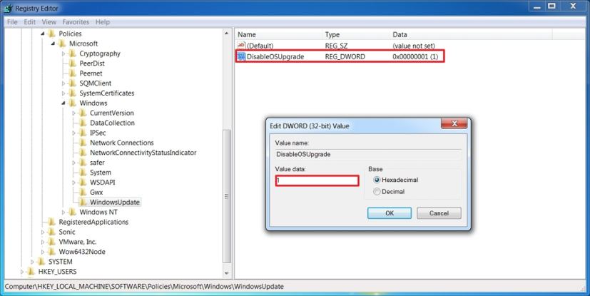 Clé DisableOSUpgrade pour désactiver la fin du support de Windows 7