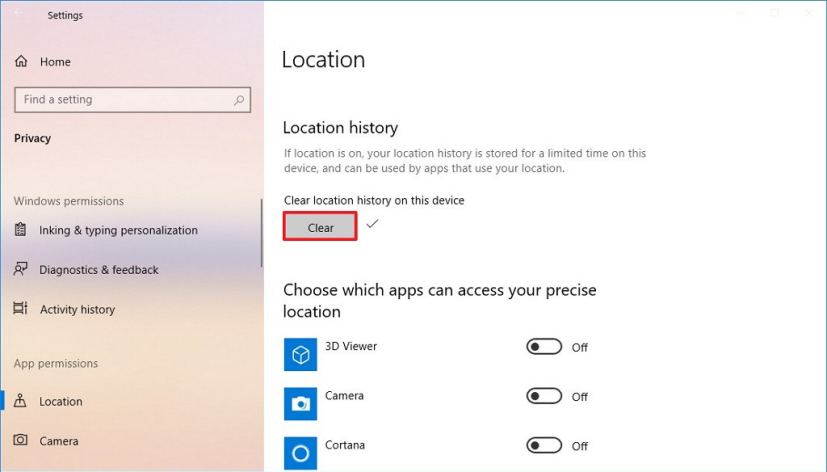 Effacer l'historique de localisation sur Windows 10